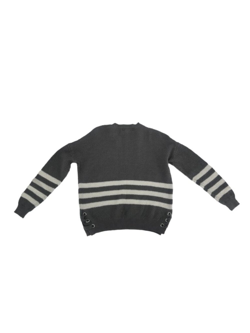 Pink Republic Sweater XS Grey Stripe Lace Up Side Honeycomb Knit Y2K Loungewear - Picture 4 of 7